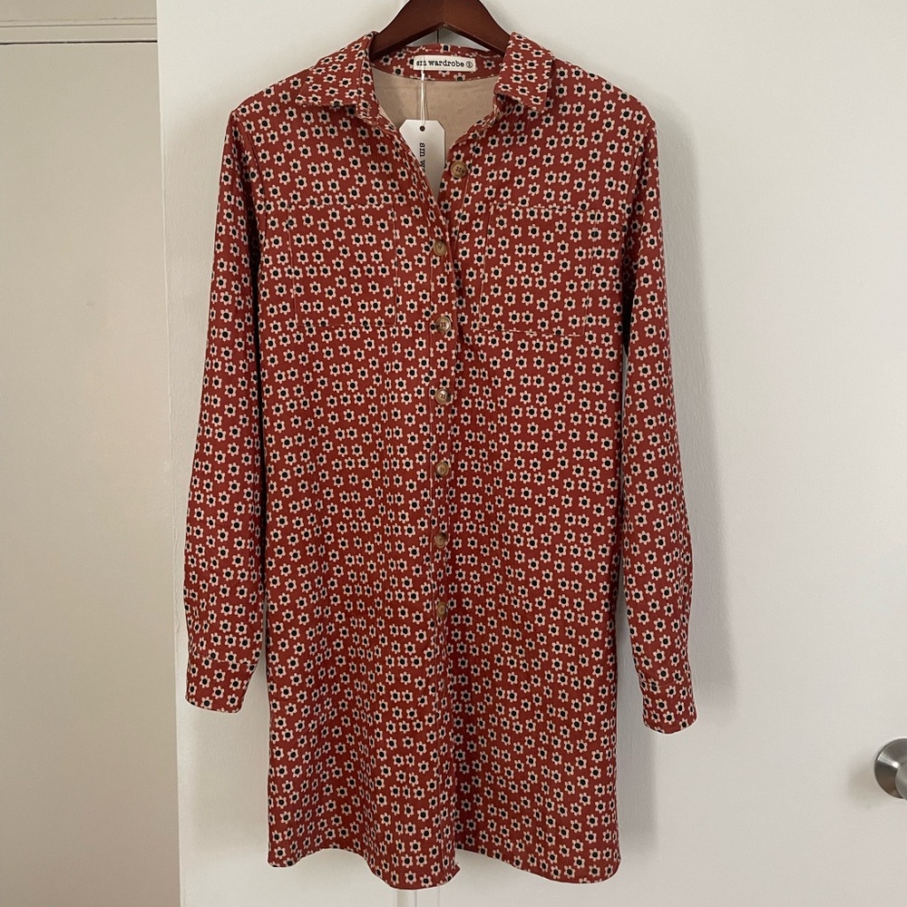 Floral Corduroy Button-Up Dress